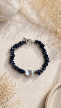 Blue Sapphire with Grey Baroque Pearl & Hematite beads