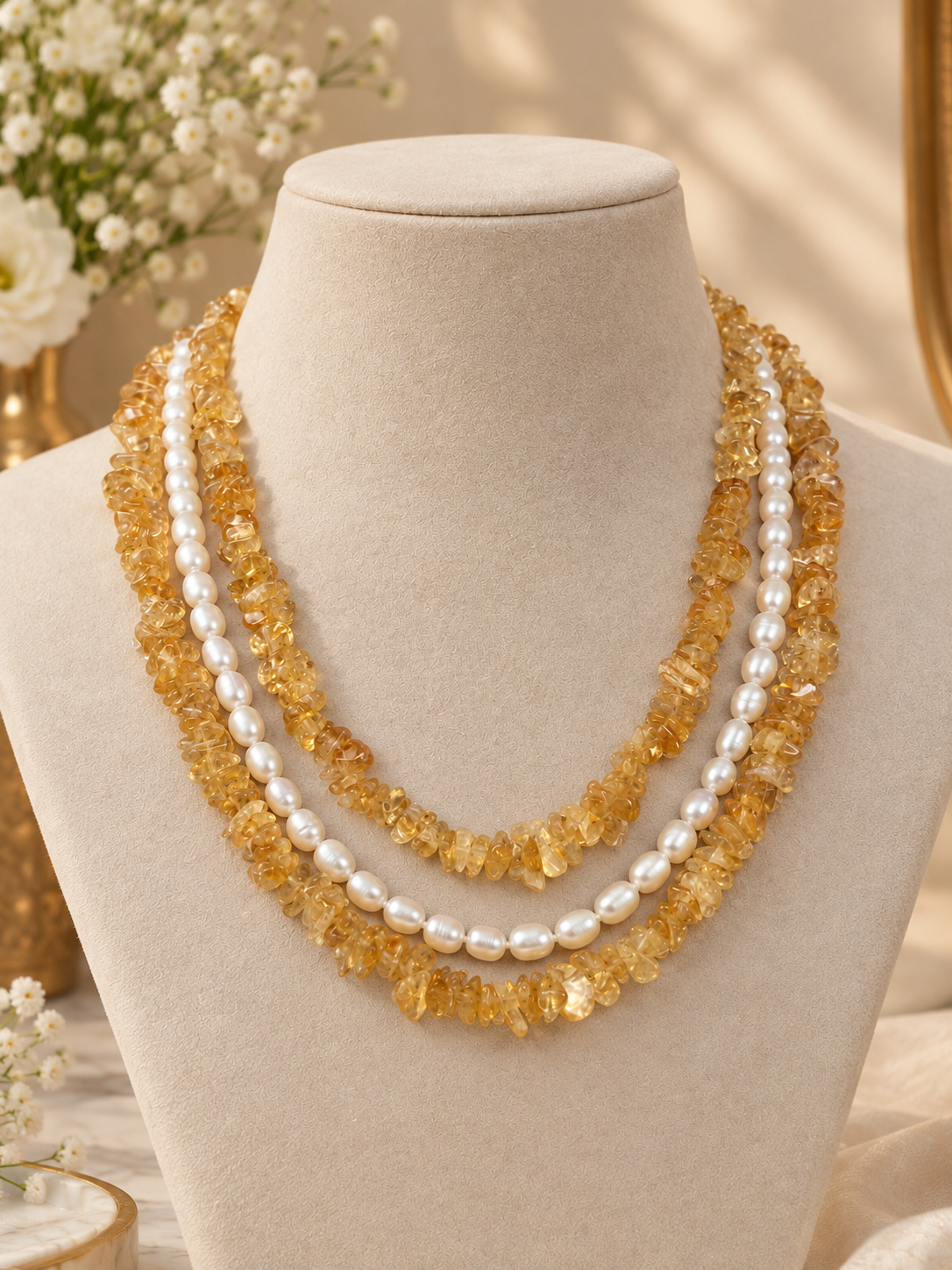 Citrine with Fresh Water Pearl Necklace