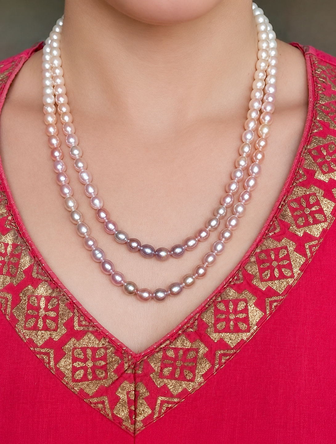Multi-shades Natural Pearls Necklace