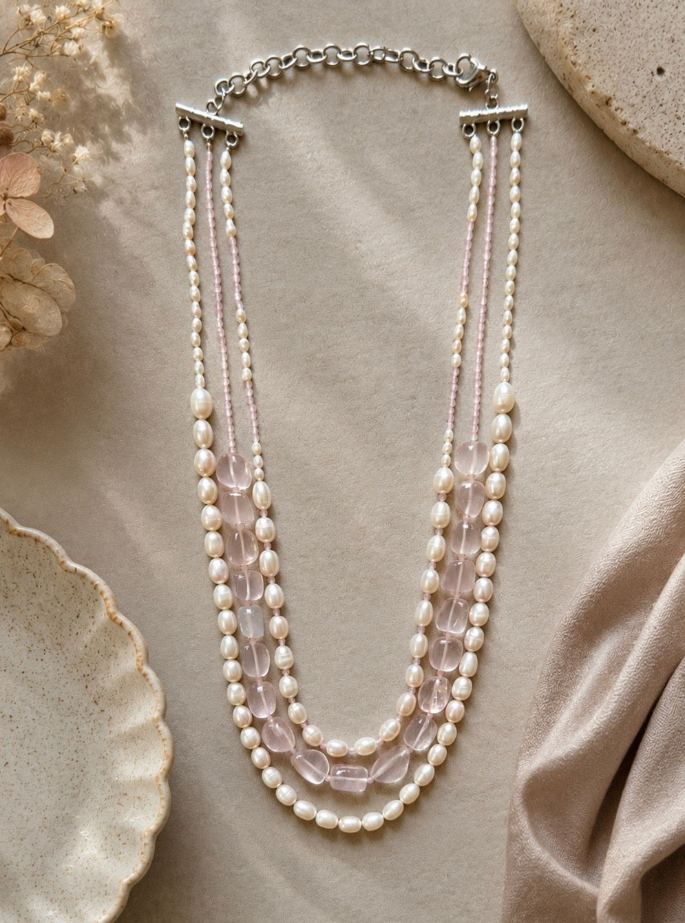 Fresh Water Pearls with Rose Quartz Necklace