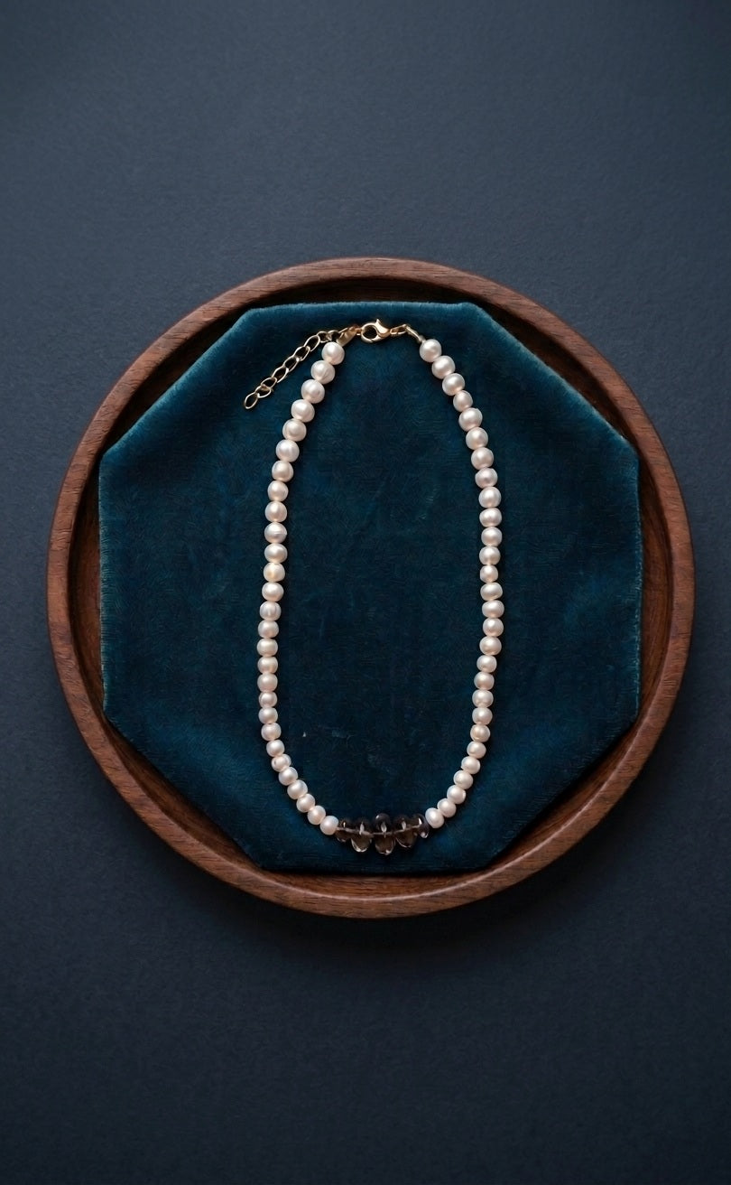 Fresh water Pearl with Smoky Quartz Necklace