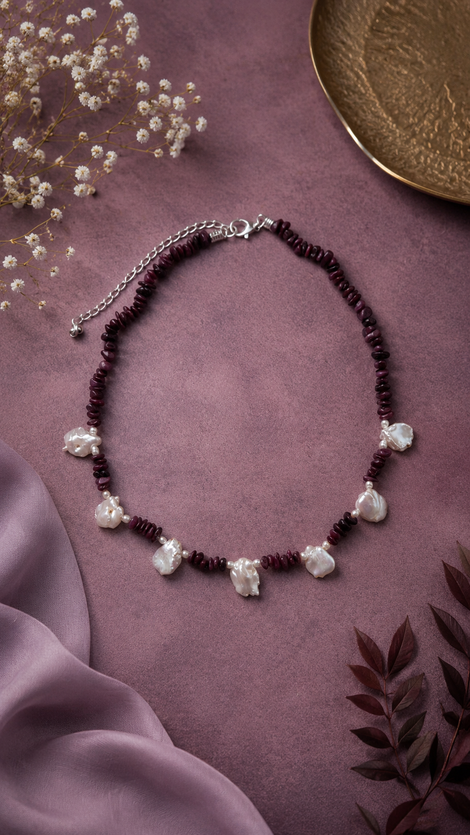 Ruby with Baroque Pearl Necklace