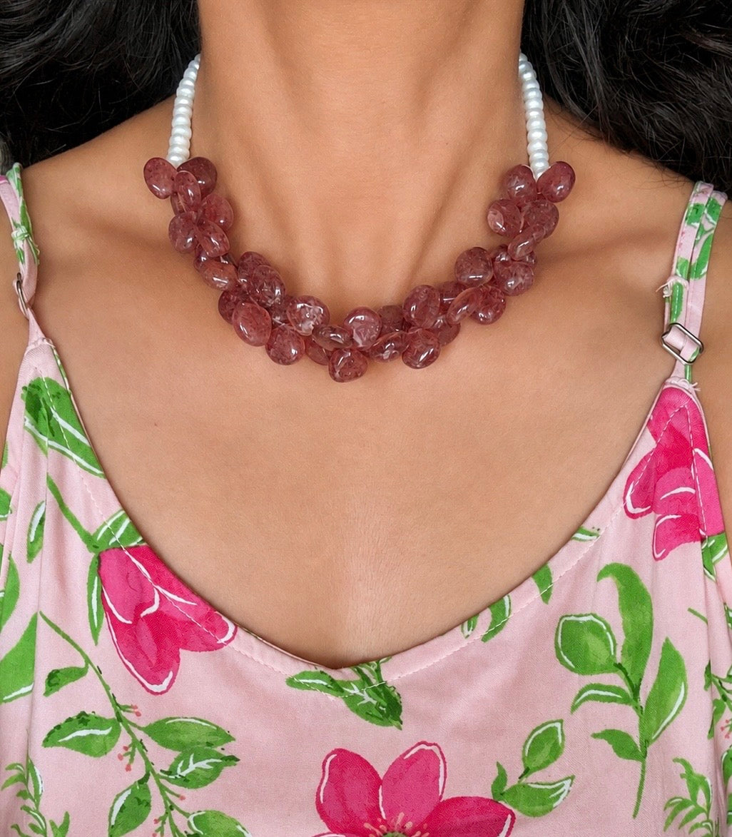 Strawberry Quartz with fresh water pearls